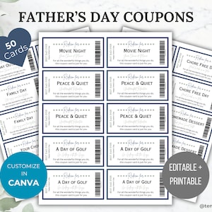 Buoni stampabili per la festa del papà, regalo dell'ultimo minuto stampabile per la festa del papà, libro dei coupon modificabile per la festa del papà, regalo per papà, regalo per lui