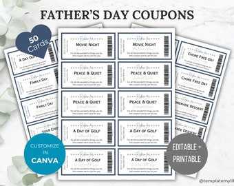 Fathers day printable coupons last minute gift printable for father's day  gift Editable fathers day coupon book gift for dad gift for him