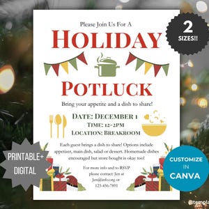 Christmas Potluck Flyer template Holiday Potluck invitation neighborhood party dinner invite brunch flyer community luncheon printable