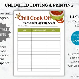 Chili Cook off Flyer Template PTO Participant Registration Sign up ...