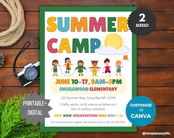 Summer Camp Flyer Vorlage Summer Fun Camp einladen bearbeitbarer Kirchen Flyer Spring Break Kid Camp Poster Community Digitaler Flyer Sommerfest