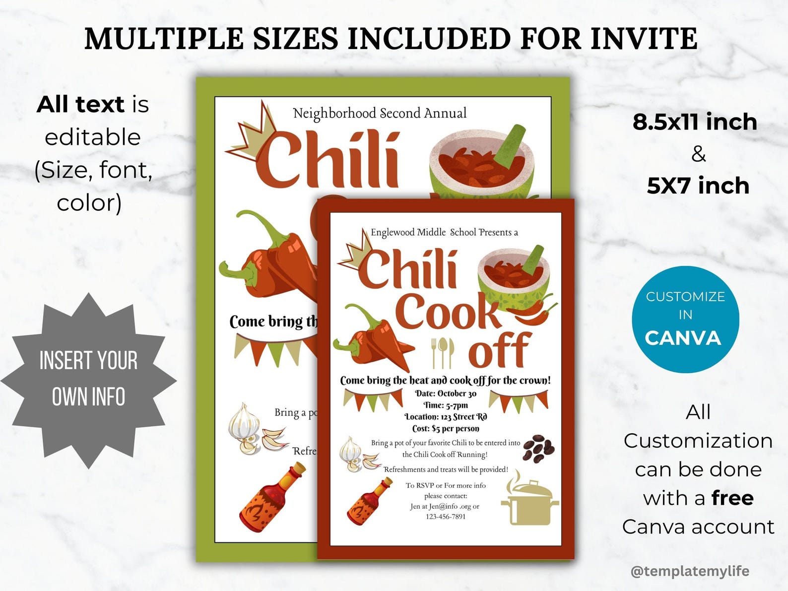 Chili Cook off Flyer Invitation Template PTO Bundle Neighborhood Fall ...