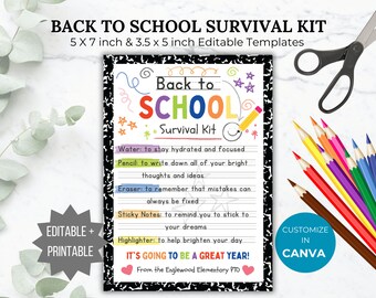 Teacher School Survival Kit Editable Template back to school classroom gift printable staff appreciation gift idea teacher thank you gift