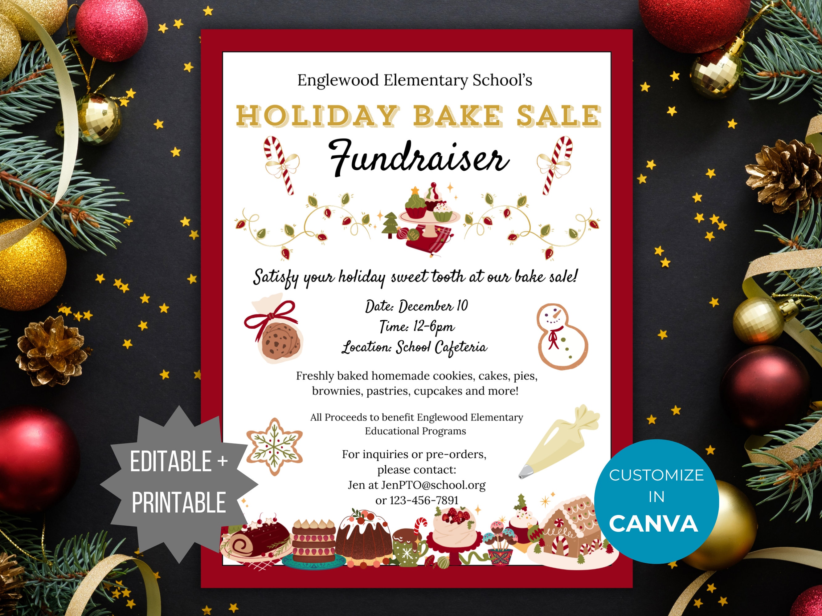Holiday Bake Sale Fundraiser Flyer Christmas Bake Sale PTO Template Xmas  Fundraising Invite Editable Holiday School Event Flyer Winter PTA - Etsy  Israel, image size:2667x2000
