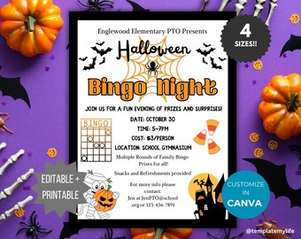 Halloween Bingo Night flyer PTO template school fundraiser flyer event invitation library Game night PTA flyer fall community event flyer