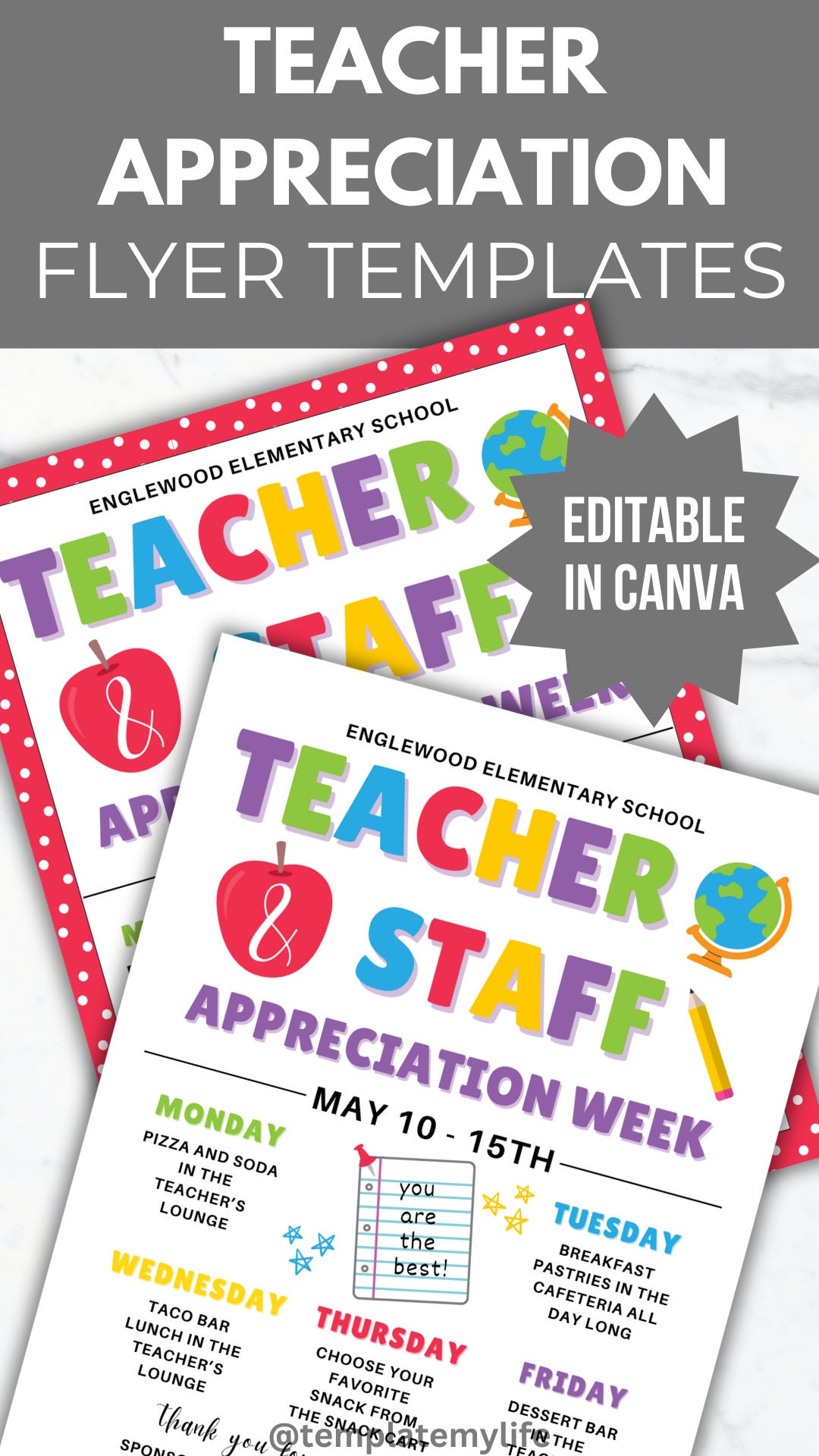 Teacher and Staff Appreciation Week Template PTO School Event Teacher ...