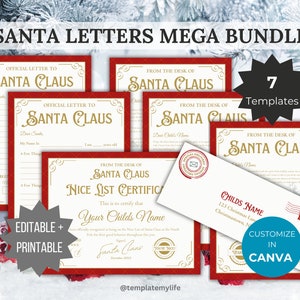 Pacote para impressão de Papai Noel Carta de advertência do Papai Noel modelo de lista legal certificado crianças correspondência de Natal lista de desejos Papai Noel envelope