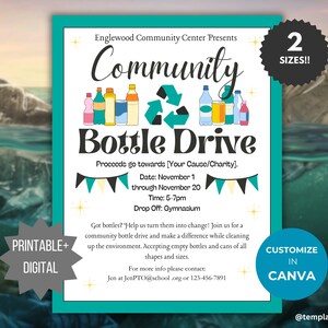 Plantilla de volante para recaudar fondos para recaudar botellas y latas Folleto de donaciones para iglesias Folleto editable para recaudar fondos para deportes de equipo Póster imprimible de la campaña de reciclaje