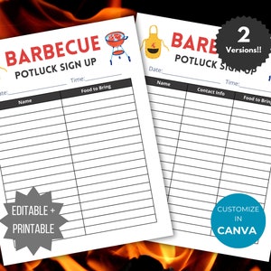 BBQ Potluck Sign Up Sheet template Summer Barbecue Potluck Sign Up flyer neighborhood summer party snack volunteer food sign up printable