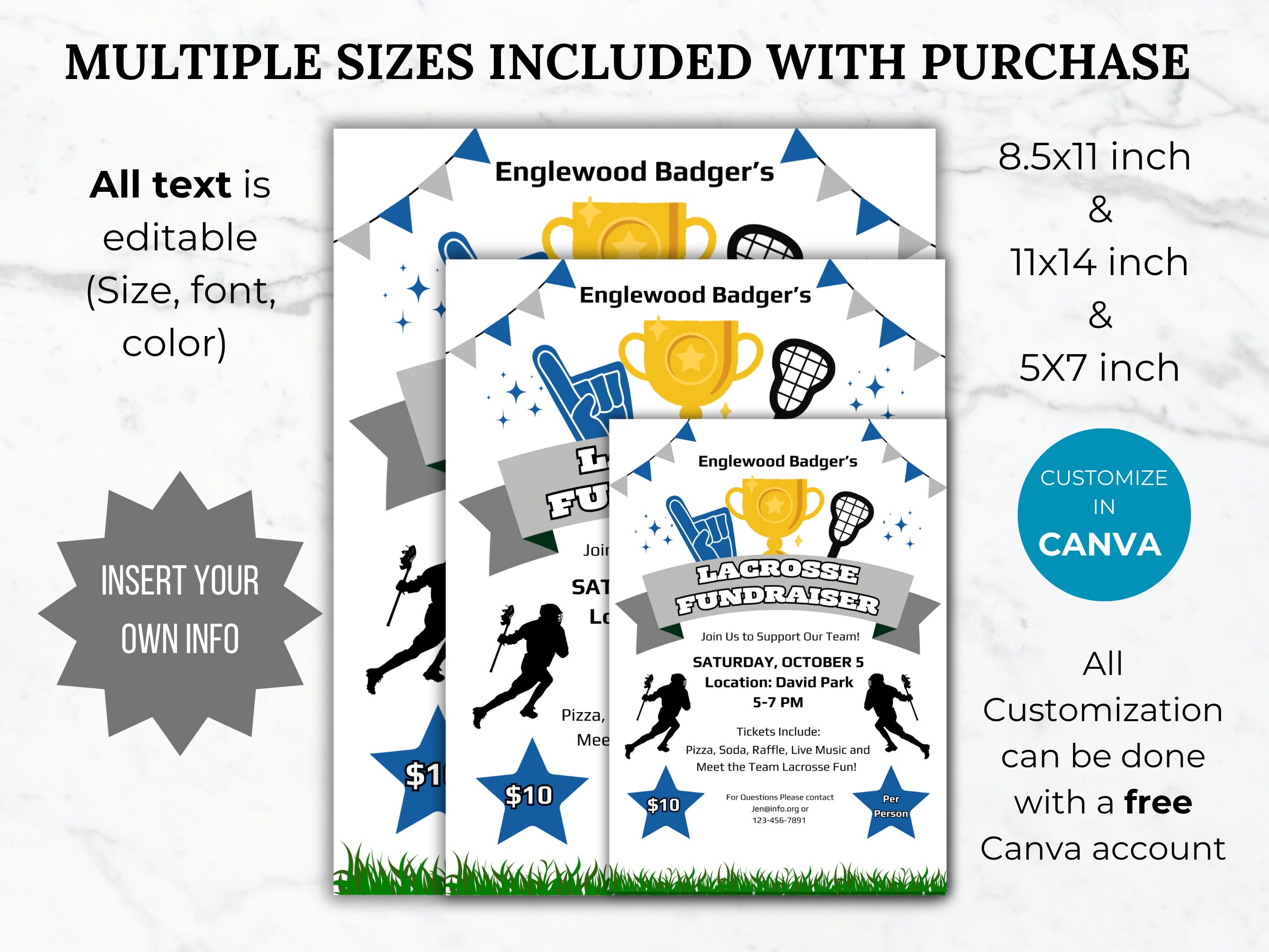 Editable Lacrosse Fundraiser Flyer Template Club Lacrosse Team Etsy