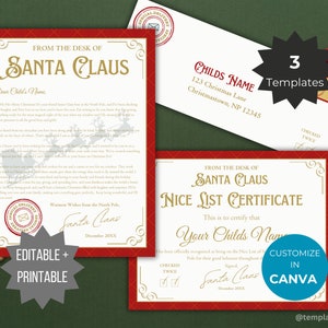 Carta de Papá Noel editable linda lista certificado plantilla Navidad Papá Noel carta a niño imprimible polo norte correo tradición navideña niños