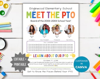 Meet the PTA Flyer Meet the PTO template Meet the pto Board handout Meet your pta members Editable pto flyer meet the team pta president