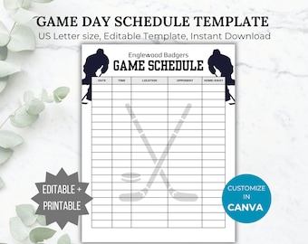 Hockey game schedule template Hockey sports calendar game day schedule Hockey coach planner printable hockey team mom game schedule handout
