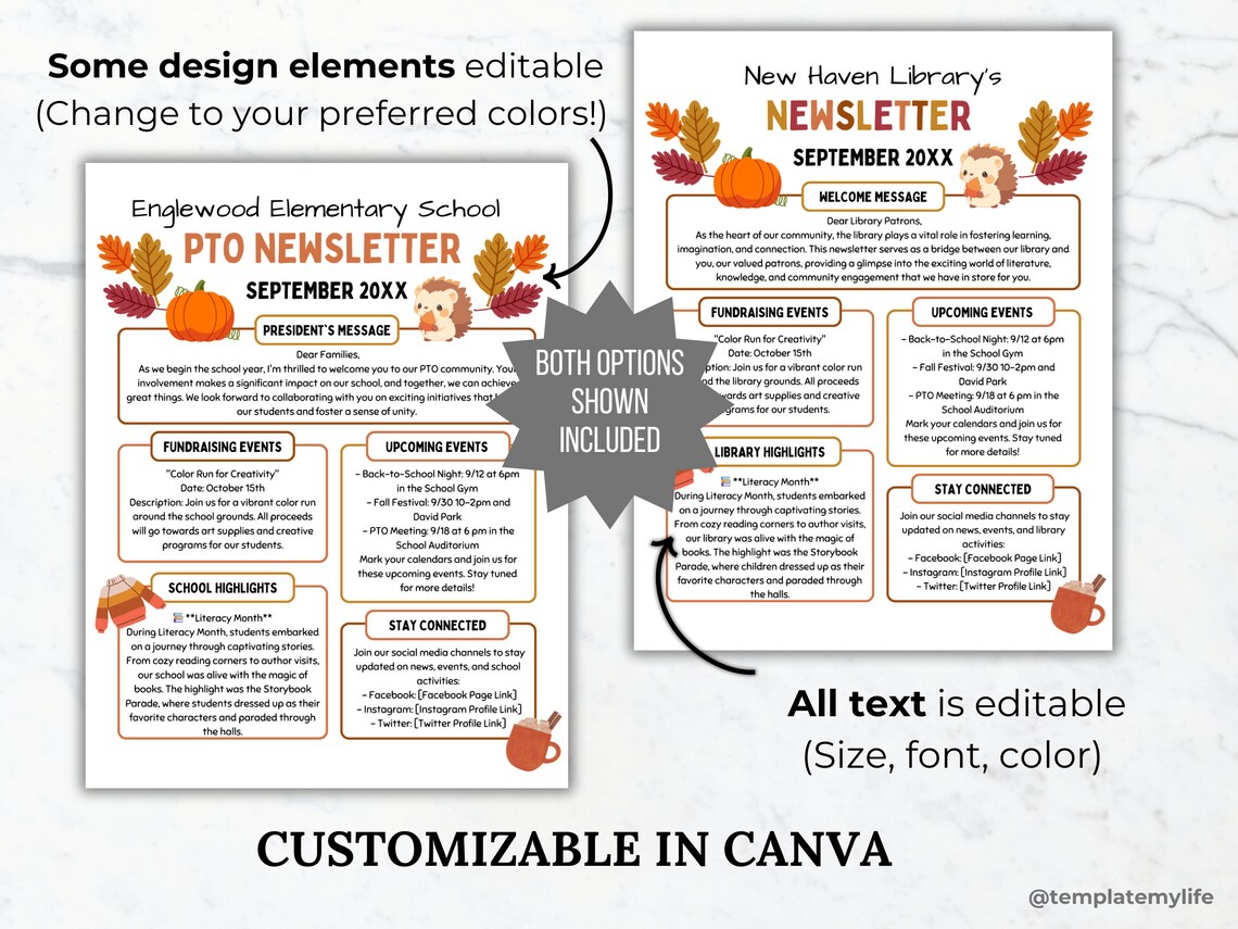 PTA Fall Newsletter Flyer Printable PTO School Newsletter Flyer ...