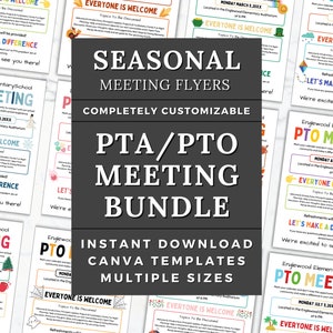 PTA Meeting Flyer Template Bundle seasonal pto meeting agenda template editable pta volunteer recruitment flyer PTO monthly Meeting Template