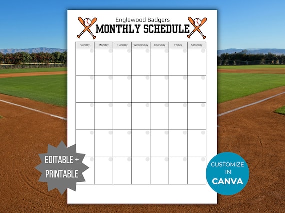 Baseball Season Calendar Template Monthly Baseball Team Game Schedule  Editable Baseball Coach Practice Schedule Printable Game Calendar - Etsy