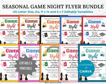 Monthly Game Night Church flyer fundraiser template business event flyer invitation seasonal fundraising flyer bundle neighborhood party