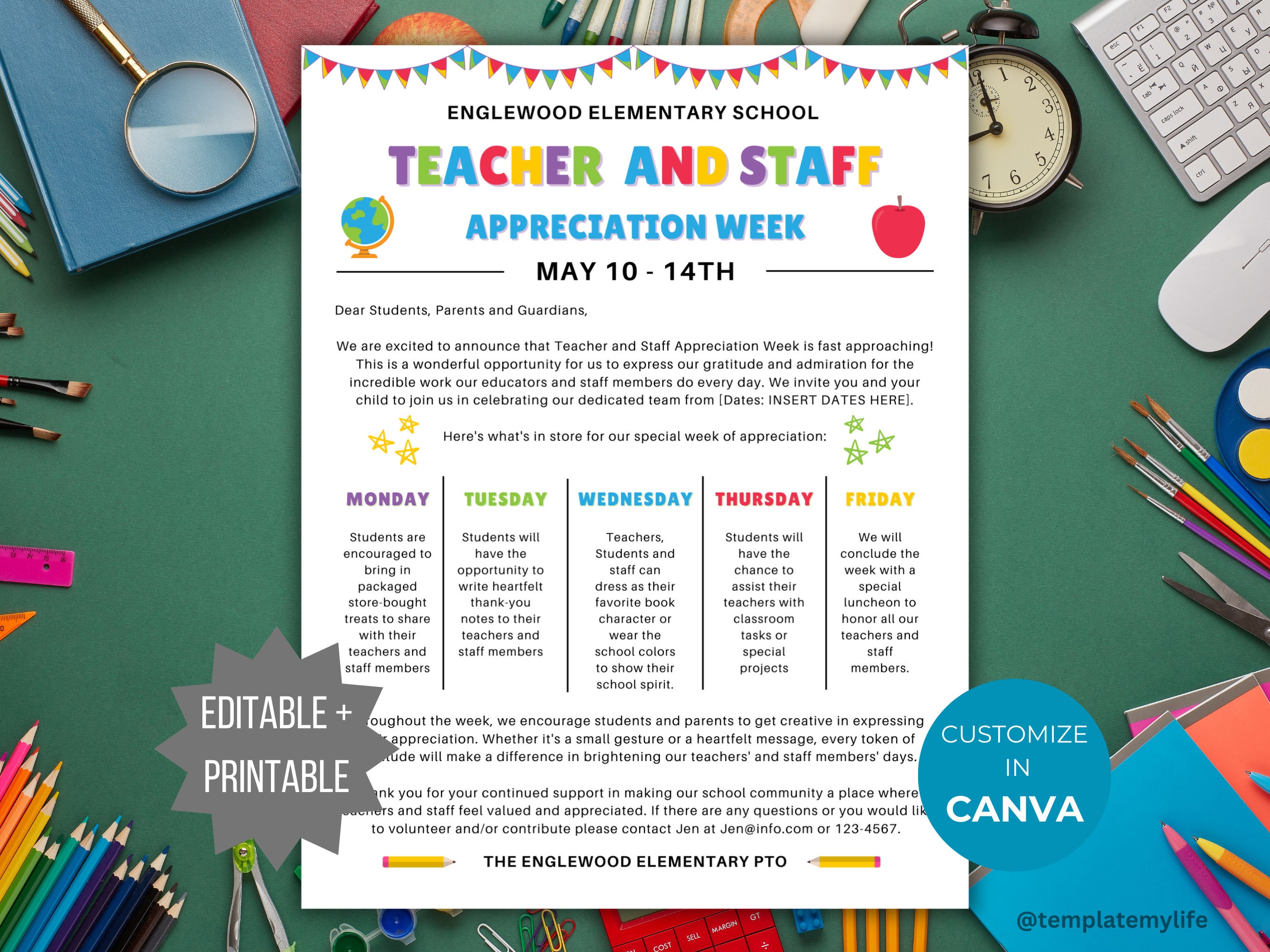 Teacher and Staff Appreciation Week Letter Flyer PTO PTA Handout ...