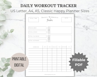 Daily Workout Tracker printable Fitness Planner Exercise Tracker Fitness Journal Workout Planner Exercise Log Letter A4 A5 Happy Planner