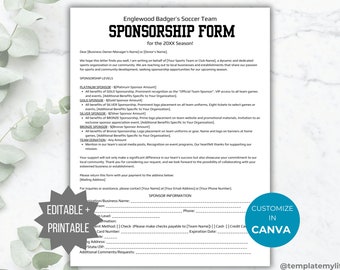 Formulario de patrocinio Carta de patrocinio comercial imprimible Carta de solicitud de donación del equipo deportivo Plantilla de patrocinio del club Folleto Patrocina mi temporada