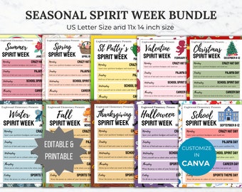 Seasonal Spirit Week flyer editable template bundle pta spirit week printable school events handout pto template school spirit pta flyer