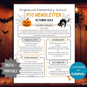 PTA Halloween Newsletter Flyer Printable PTO School Newsletter Flyer editable template autumn theme flyer pta October newsletter pto handout