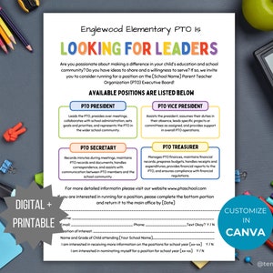 PTA Volantino elettorale PTO Modulo di nomina PTO pta modello di posizione di membro del consiglio pto volantino per nomina ufficiale volantino di reclutamento leader pta