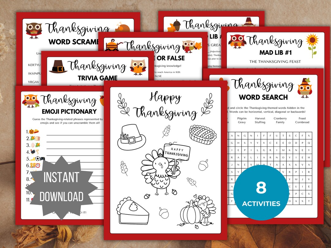 Thanksgiving Printable Games for Kids Thanksgiving Games for Adults ...