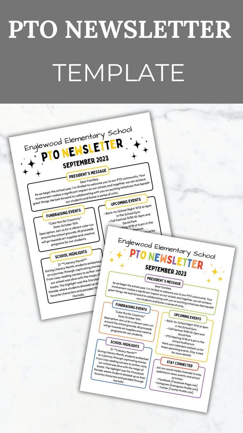 PTA Newsletter Template PTO Newsletter Editable School Etsy PTA Newsletter Template PTO Newsletter Editable School Etsy