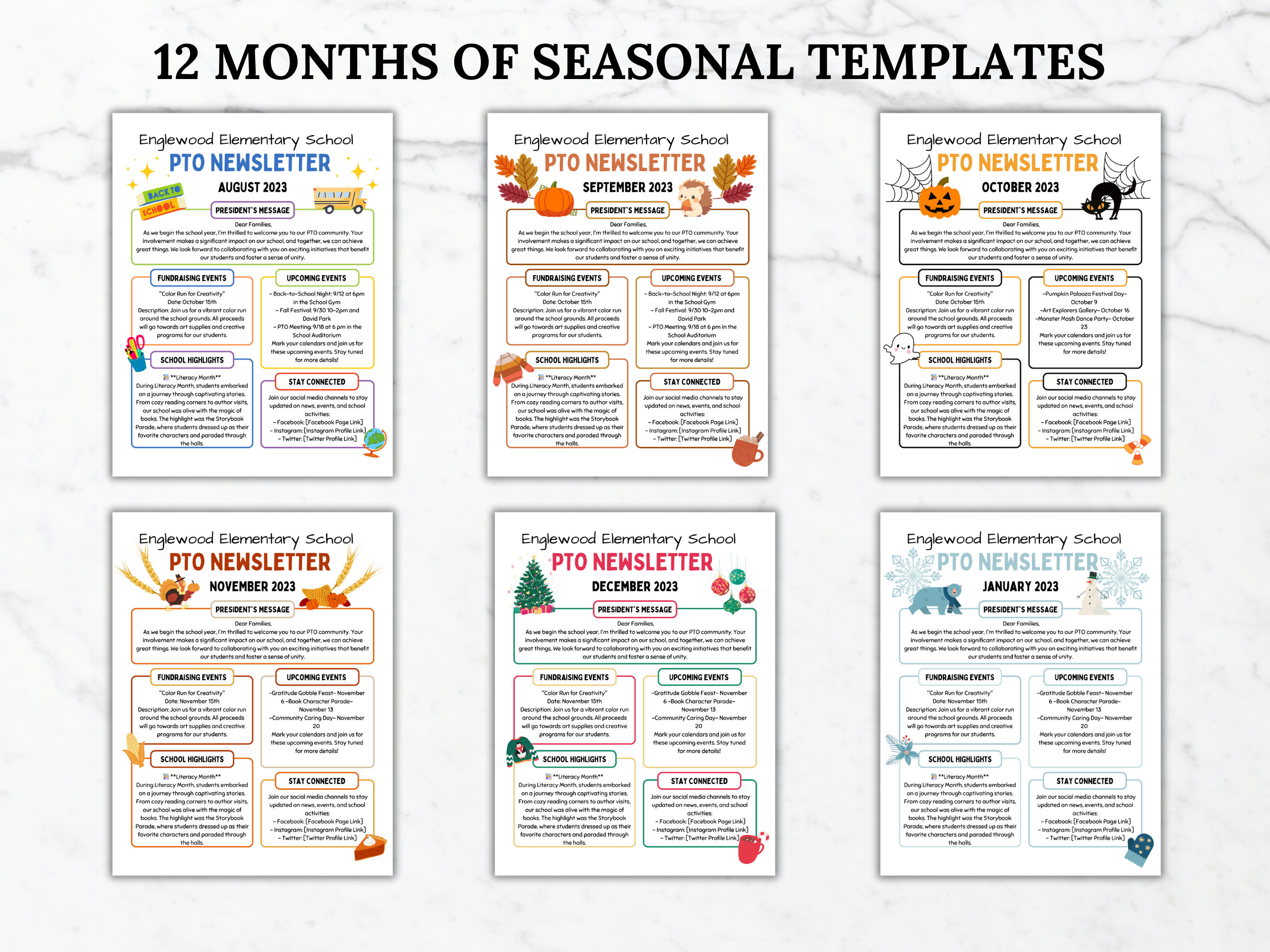 PTA PTO NEWSLETTER Flyer Editable Template Bundle Monthly Classroom ...
