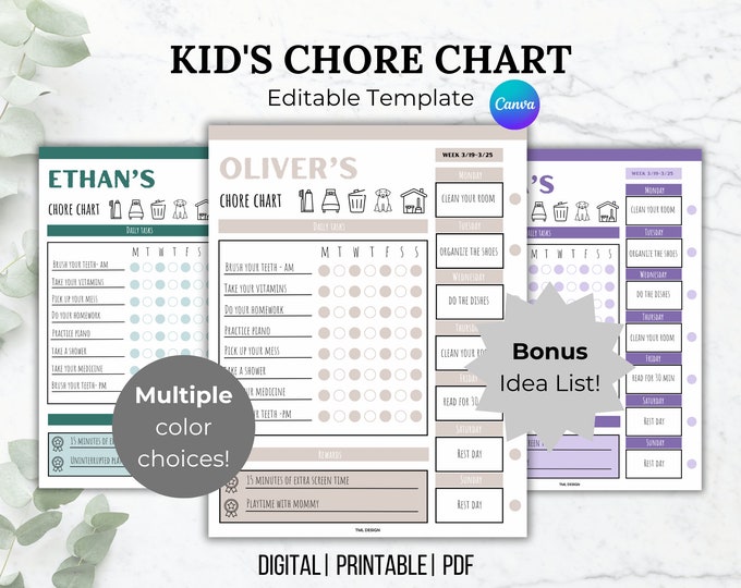 Editable Daily Routine Chore Chart Template for Kids & Toddler ...
