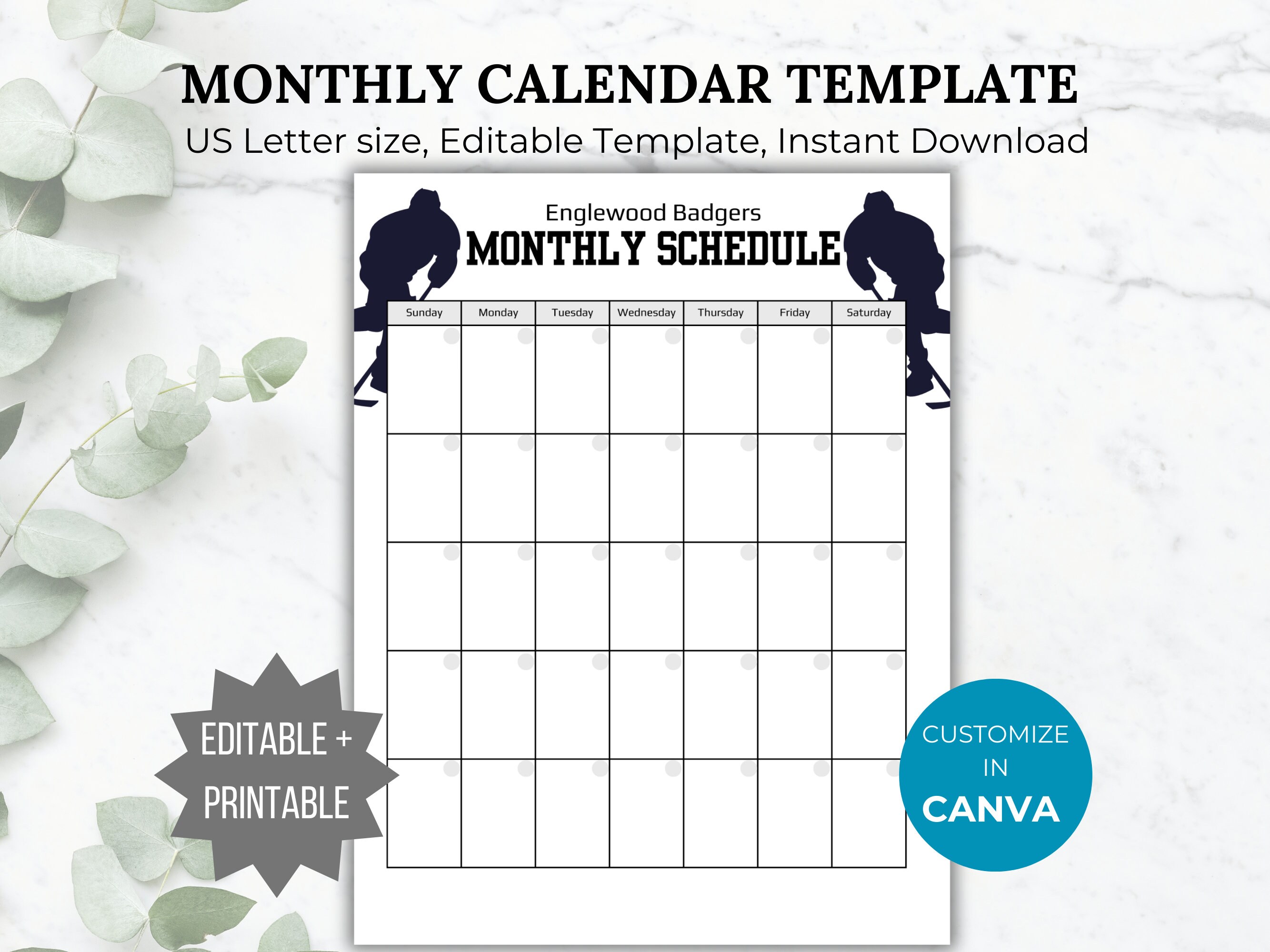 Hockey Season Calendar Template Monthly Hockey Team Game Schedule Editable Hockey Coach Practice Schedule Printable Hockey Mom Calendar - Etsy
