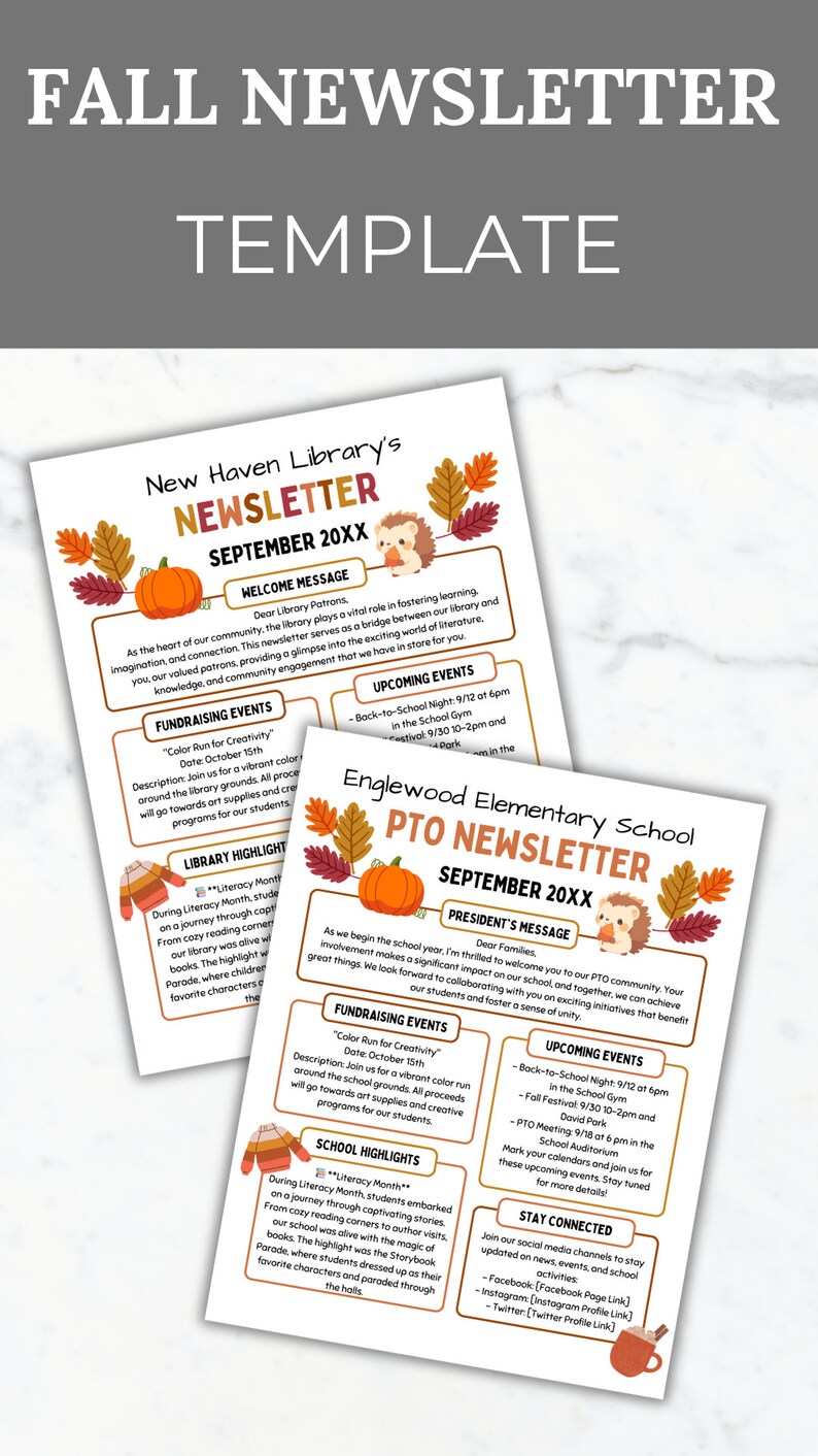 PTA Fall Newsletter Flyer Printable PTO School Newsletter Flyer ...
