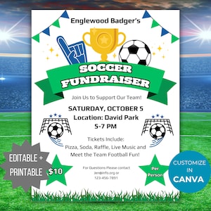 Editable Soccer Fundraiser Flyer template Club Soccer team fundraiser Invite Soccer tournament fundraising poster School soccer event sign