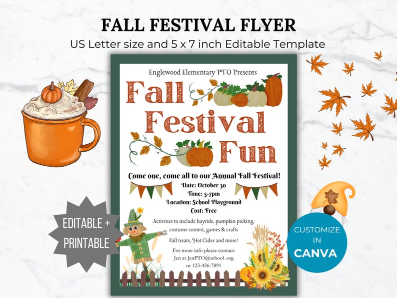 Fall Festival Flyer Invitation PTO Template Harvest Festival invitation Editable Fall School event Flyer printable Fall Event PTA Flyer