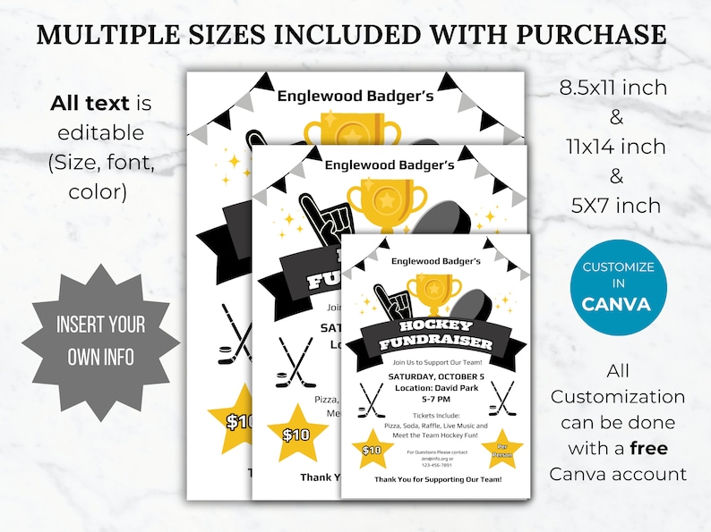 Editable Hockey Fundraiser Flyer Template Club Hockey Team Etsy