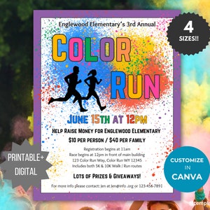 Color Run invitation digital flyer School fundraiser flyer printable PTA event flyer marathon fundraiser PTO template 5k walk fun run event