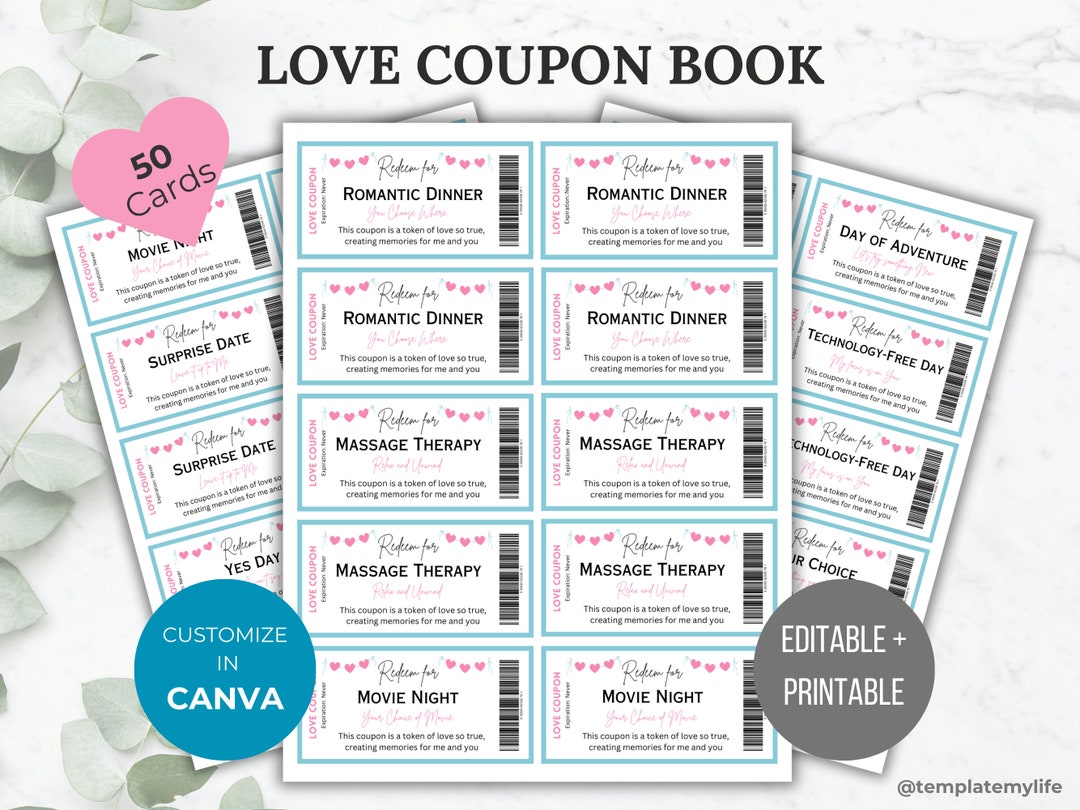 Love Coupon Book Printable Editable Love Coupons Couple Coupons ...