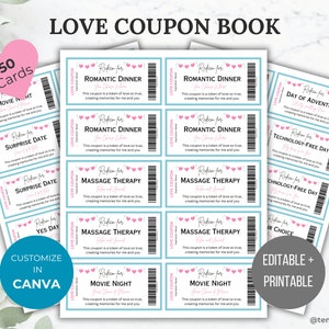 Love Coupon Book Printable Editable Love Coupons Couple Coupons Romantic Gift for girlfriend gift for her Valentine Gift for wife Printable