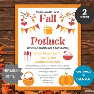 Fall Potluck Invitation template dinner party invite flyer autumn office party invitation potluck flyer work luncheon invite church flyer