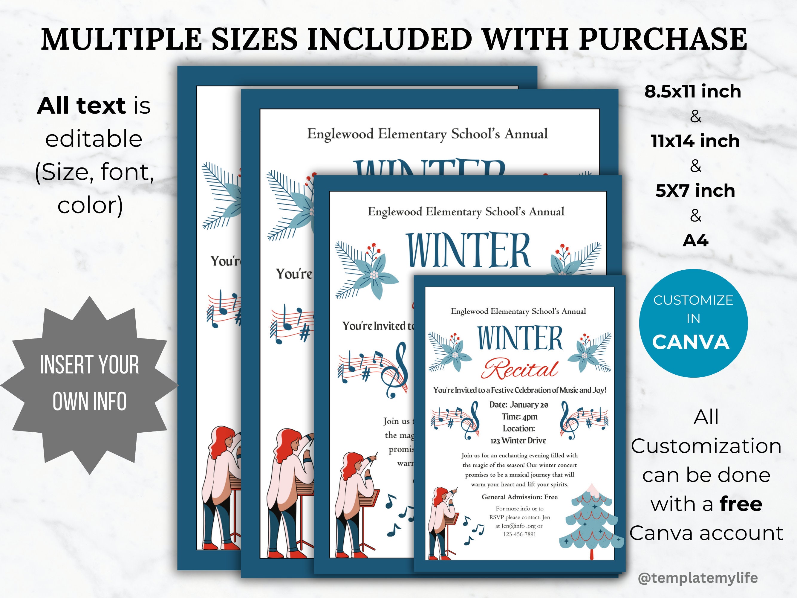 Winter Recital Flyer Template Piano Recital Church Flyer Winter Concert ...
