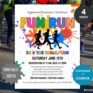 Editable Fun Run flyer template School fundraiser invite PTA flyer digital benefit flyer marathon race event flyer PTO fundraiser template