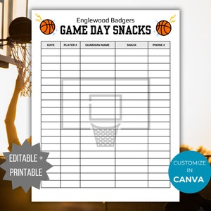 Basketball Game Snack Schedule Template Basketball Snack Sign up Sheet ...