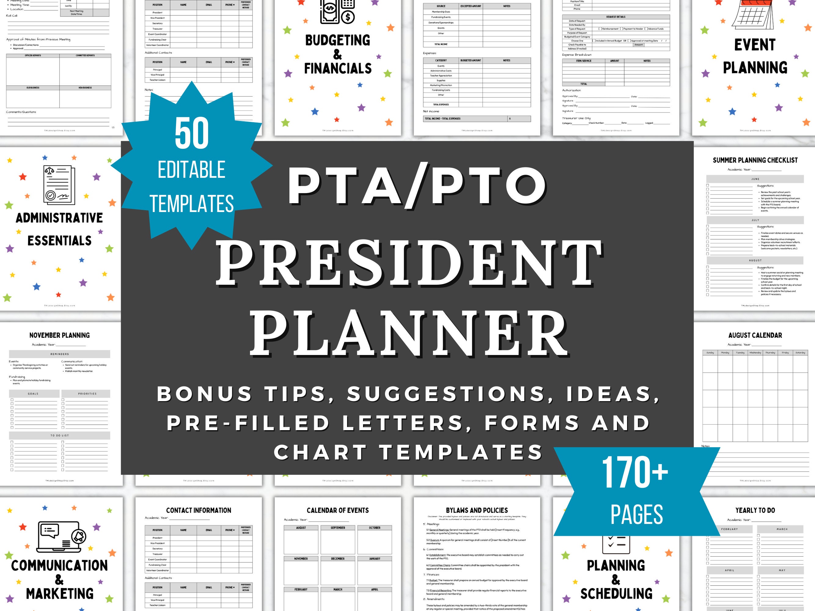 Printable PTA President Planner PTO template Editable PTA Forms binder pto member calendar pta volunteer form pto event budget planning