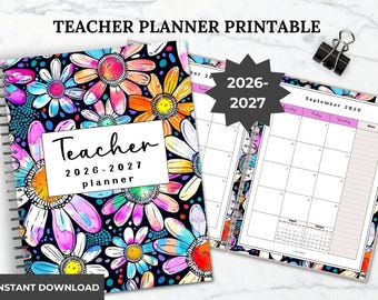 2026-2027 Teacher Planner Printable: Monthly, Weekly, Class Organizer School Calendar (Digital Download)