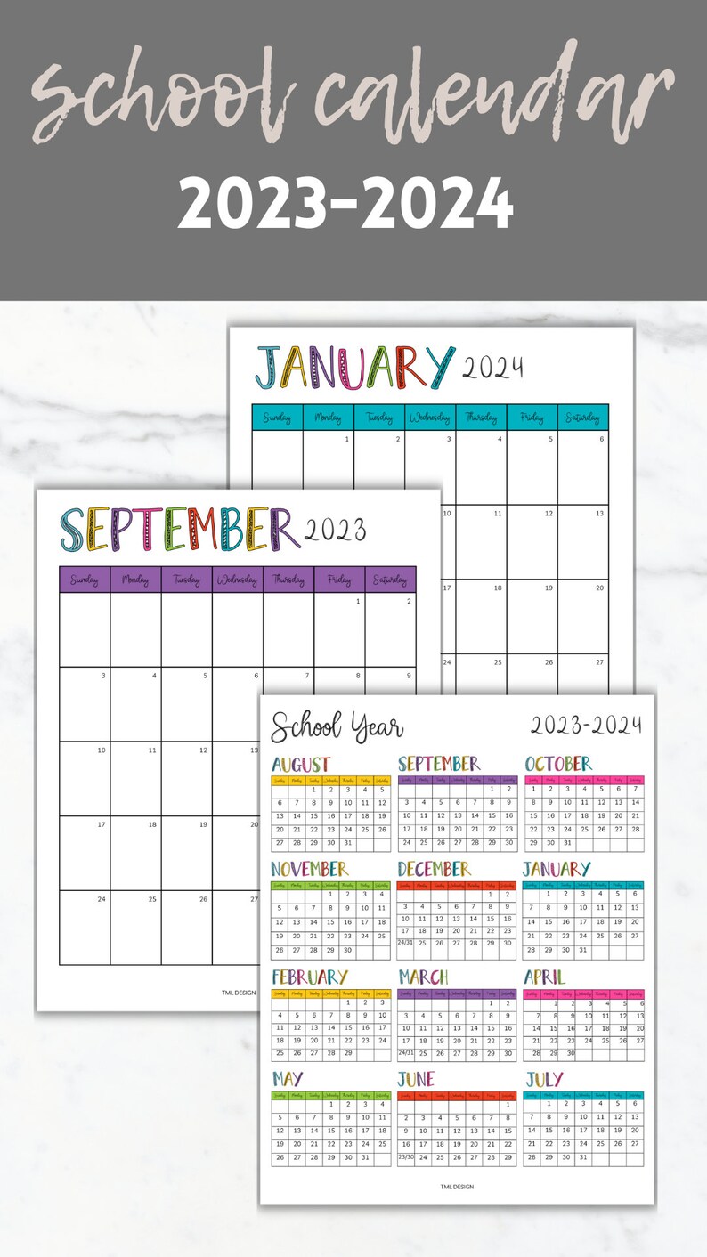 School Year Calendar Printable 20232024 Bundle Portrait Etsy
