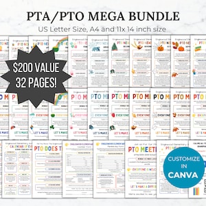 PTA Flyers bundle pto template pta newsletter flyer editable pta meeting sign pta volunteer form pto calender pta meeting pto form pto flyer