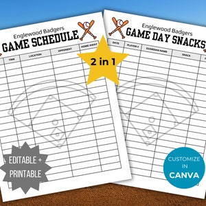Baseball game schedule template Baseball snack sign up bundle Baseball team mom game day snack sheet game manager Baseball coach schedule