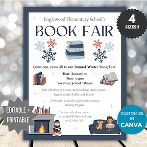 Winter Book Fair Flyer Template PTO Book Sale Flyer Editable Book Fundraising Flyer School Event Winter Fundraiser Flyer printable PTA Flyer