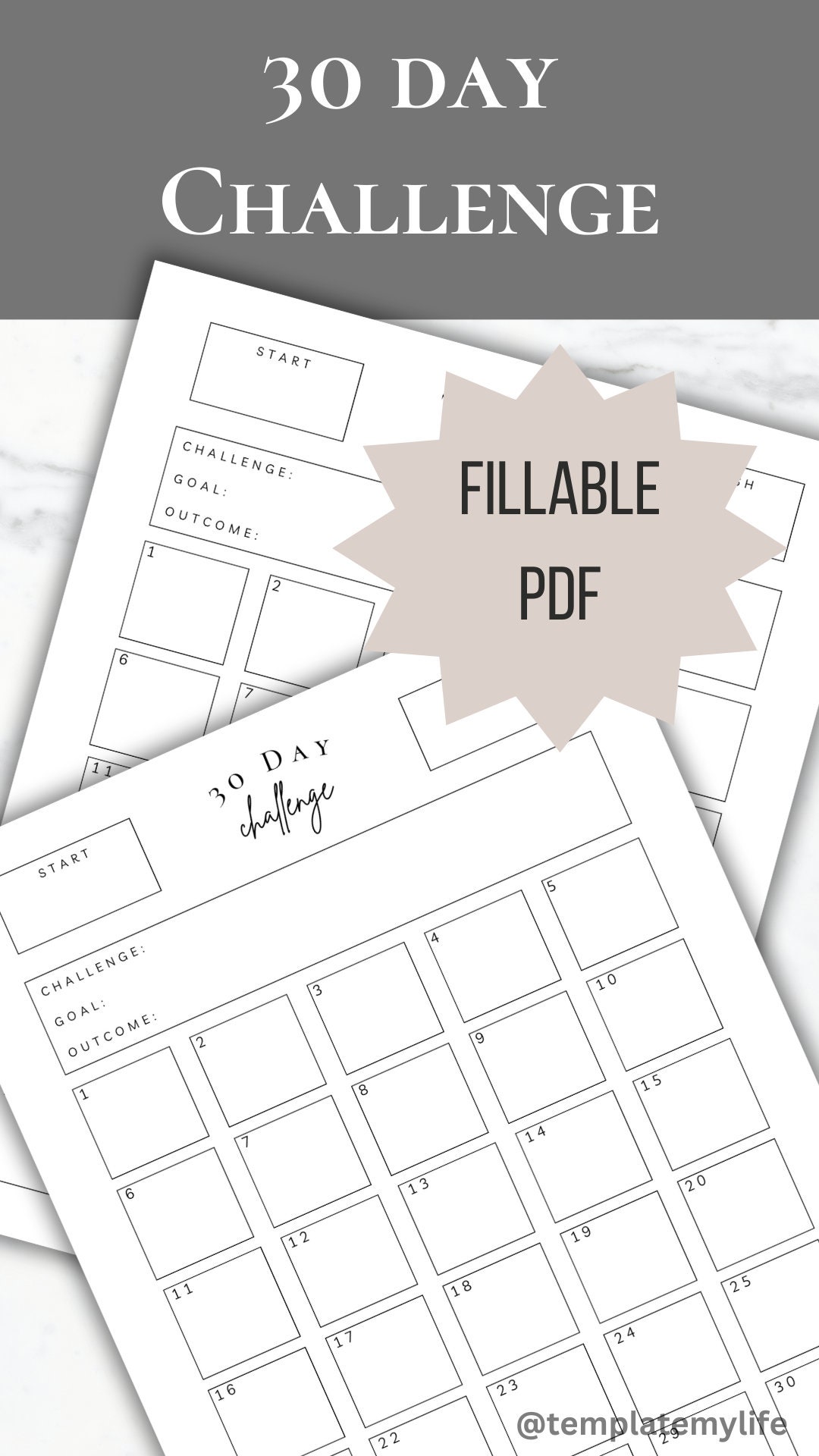30 Day Challenge Tracker Printable Monthly Challenge Planner Daily ...